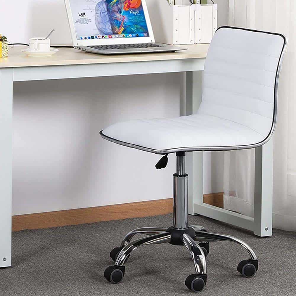 White Leather Armless Desk Chair